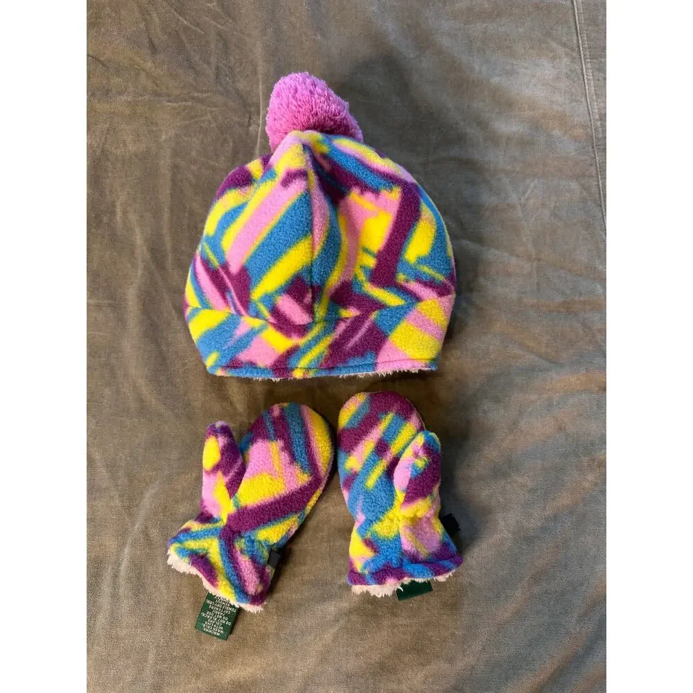 LL Bean Toddler Girls SET Beanie and Gloves 12-24 months